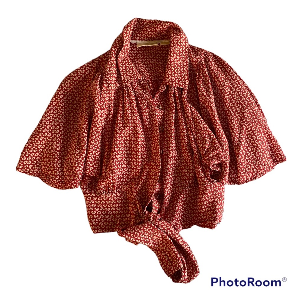 Maeve Anthropologie Flutter Sleeve Crop Tie-Front